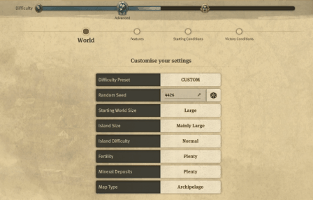 Selecting difficulty in Anno 1800