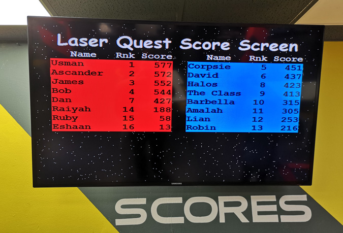Scores at Laser Tag